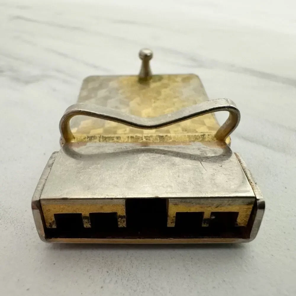 Sericaria Reversible Clamp On Belt Buckle Gold Tone Bead Dot Border Logo ✨